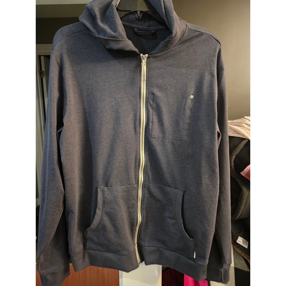 Vuori! Mens Athletic Full Zip Hoodie Navy  Heather Performance Sweatshirt XL-EUC